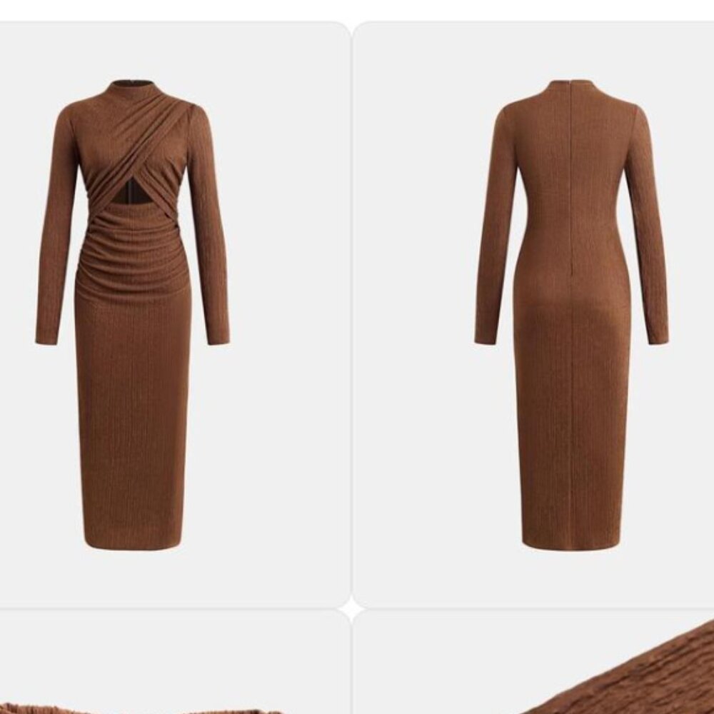 NWT Yozy Brown Ruched Cut Out Dress